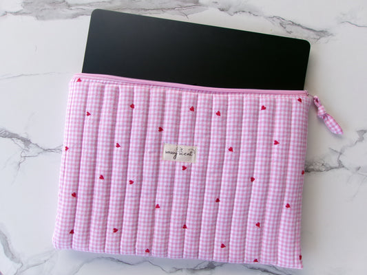 Pink Gingham Heart Laptop Sleeves