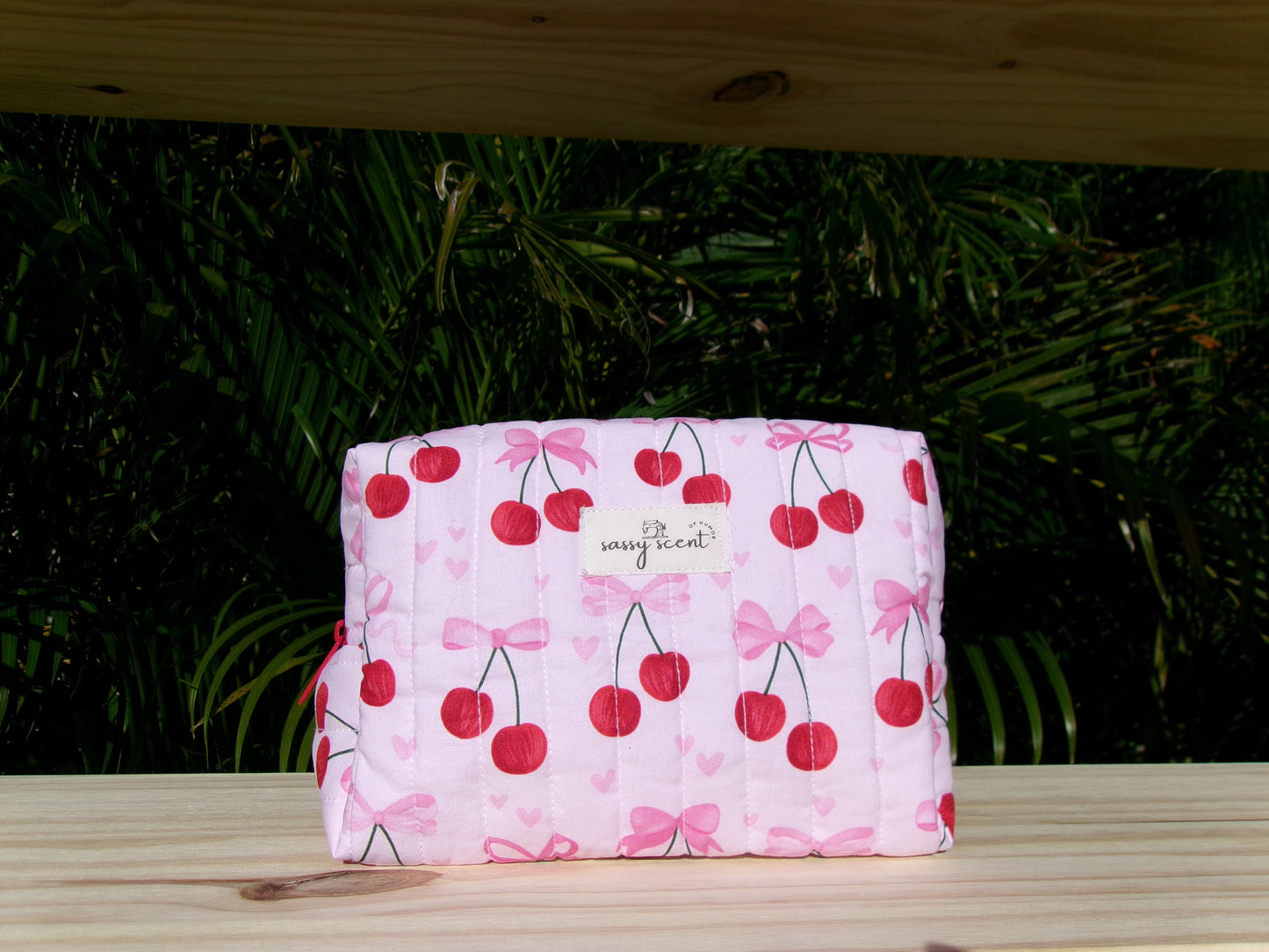 Pink Bow Cherry Makeup Pouches