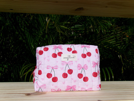Pink Bow Cherry Makeup Pouches