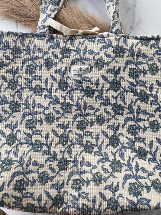 Blue Bell Vine Quilted Tote Bags