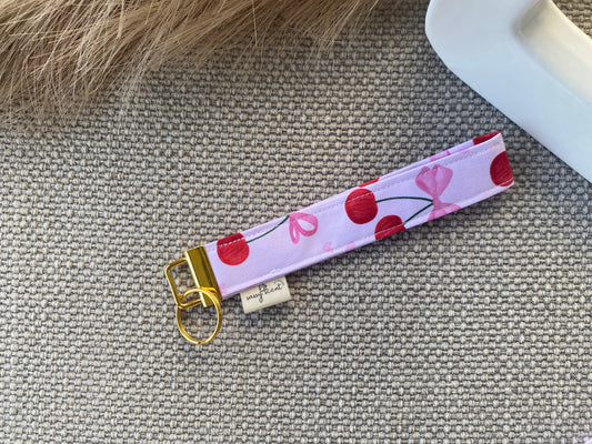 Pink Bow Cherry Keychain Holder