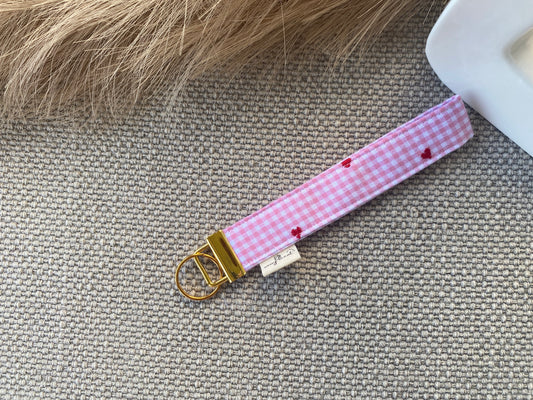 Pink Gingham Heart Keychain Holder