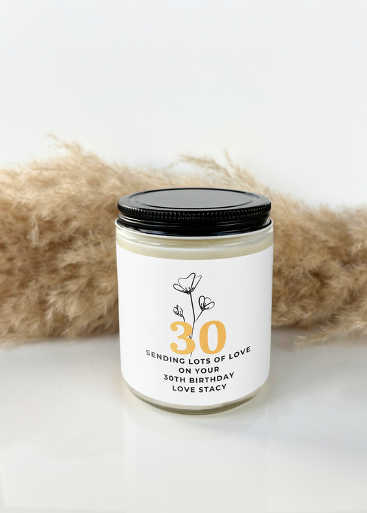 SENDING LOTS OF LOVE ON YOUR 30TH BIRTHDAY CUSTOM CANDLE