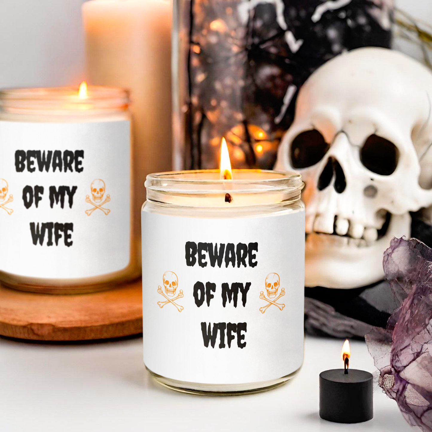 Beware Of My Wife Funny Halloween Candle