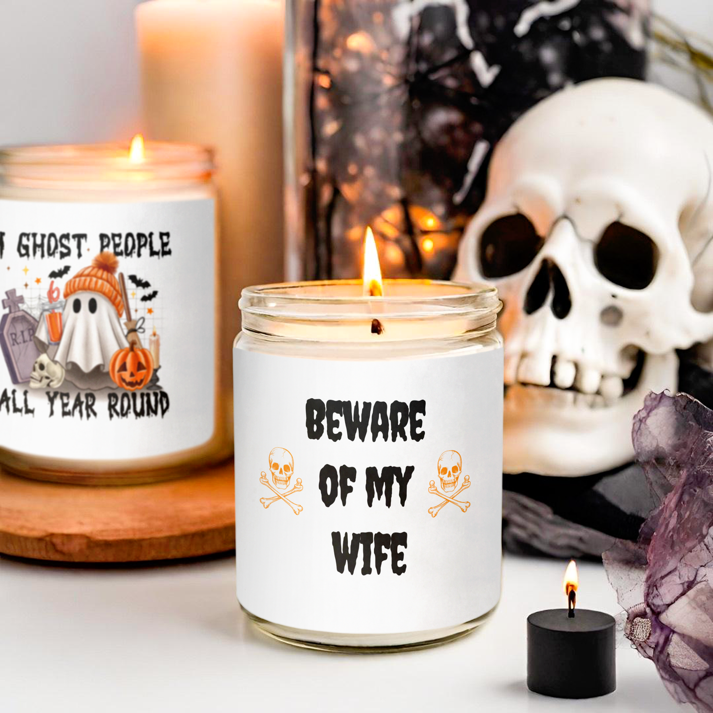 Beware Of My Wife Funny Halloween Candle